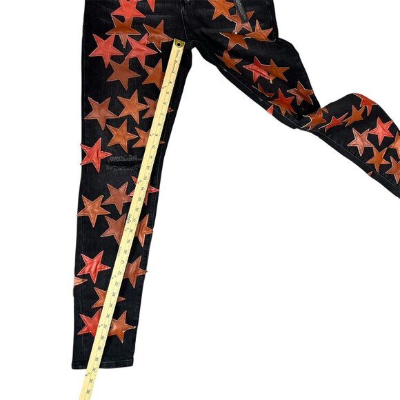 AMIRI Star Patch Jeans Black Leather Red Brown Size 32 Designer Denim USA Rare - Picture 6 of 16